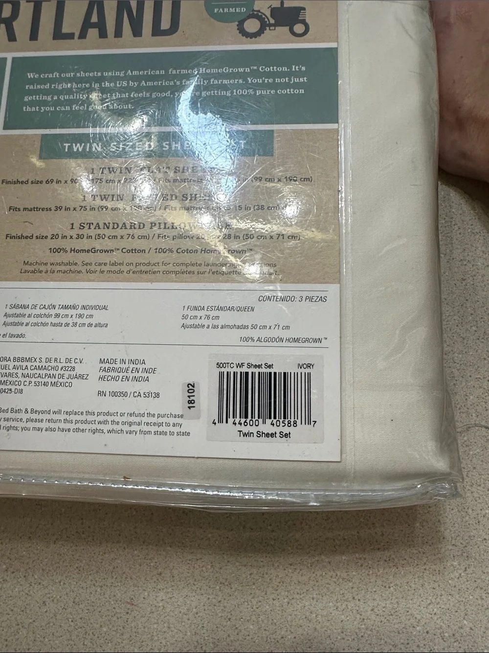 Heartland 500 Thread Count Twin Sheet Set - Cream